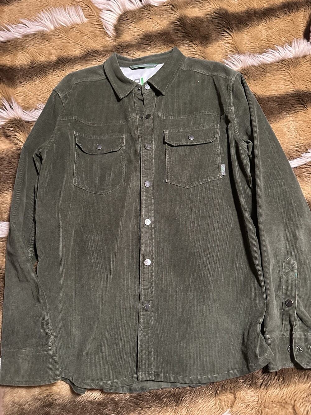 Stio Men's Size Large Saratoga Corduroy Shirt Jacket Snap Pockets Green Stretch